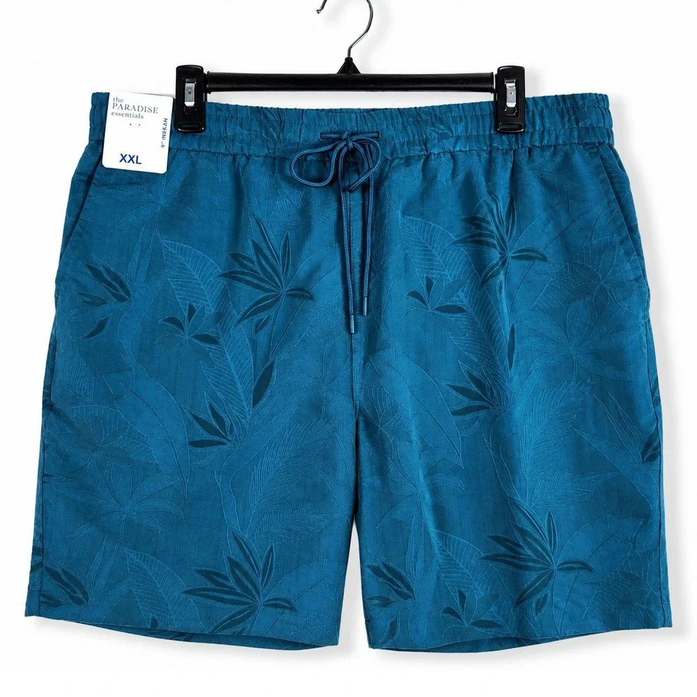 Caribbean Paradise Essentials Shorts Mens XXL Blue Floral Tropical Casual Beach